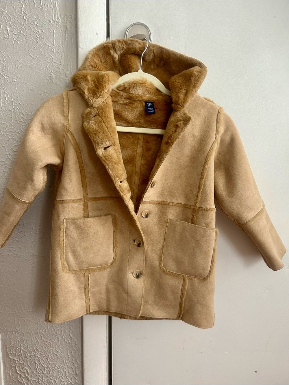 GAP Kids Camel Faux-Shearling Hooded Puffer Coat
